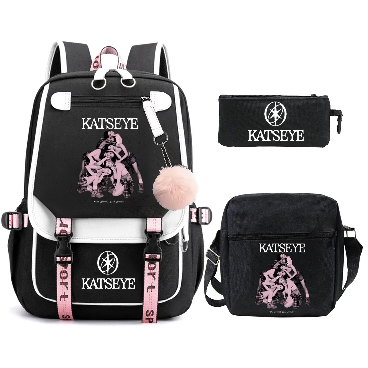 nouveau sac à dos kpop katseye pour filles, ensemble de 3 pièces, sacs d'école pour enfants, sac à déjeuner, trousse à crayons, sac d'école imprimé katseye, sac de voyage