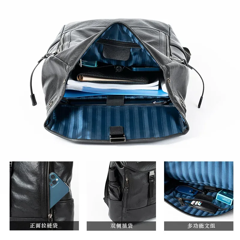 sac à dos d'école en cuir véritable pour hommes, sac de voyage design, sacs pour ordinateur portable 15.6 pouces, grande capacité, haute qualité, mode