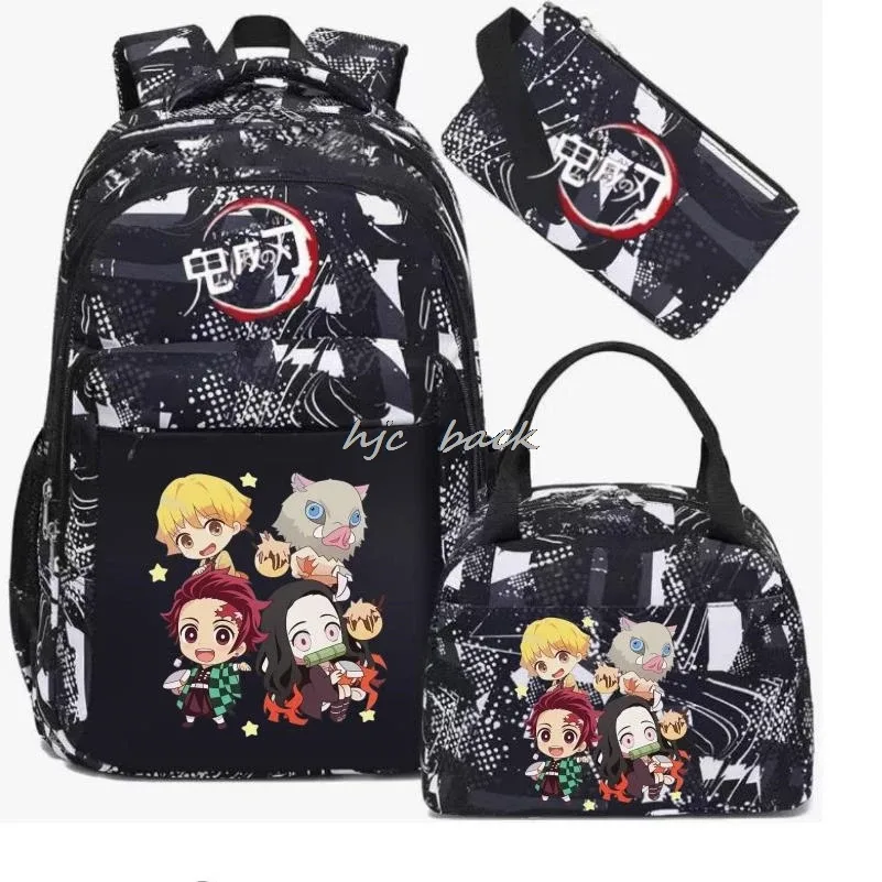 lot de 3 sacs à dos kamado nezuko demon slayer camouflage avec sac à déjeuner pour adolescents, sacs d'école pour étudiants, ensemble de voyage décontracté
