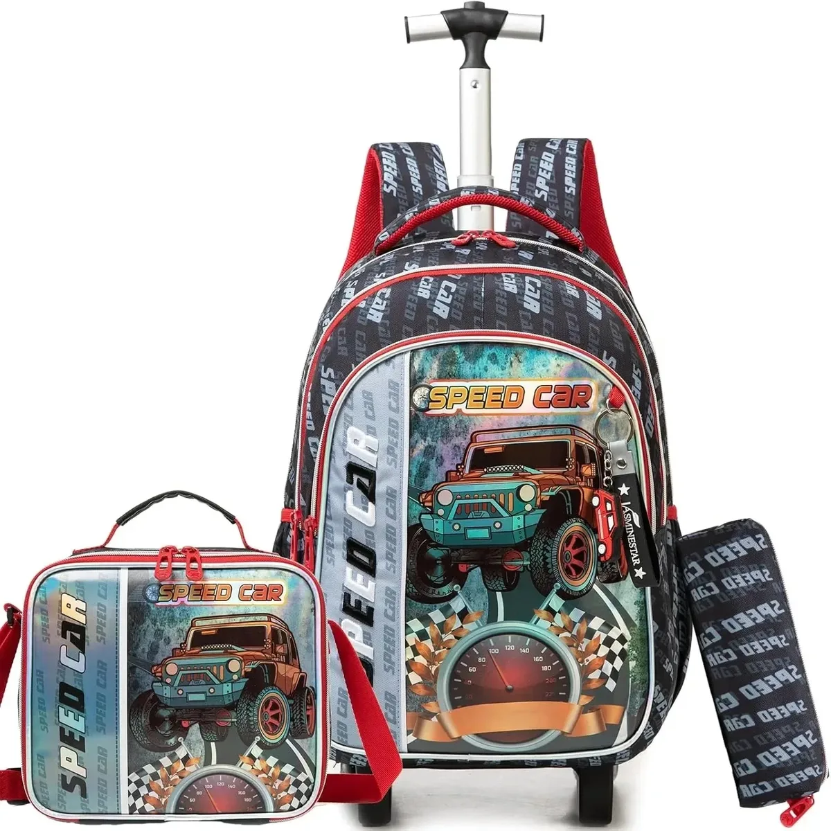 ensemble de sac à dos à roulettes pour enfants avec boîte à lunch, sac à dos scolaire à roulettes, sac à dos trolley pour filles