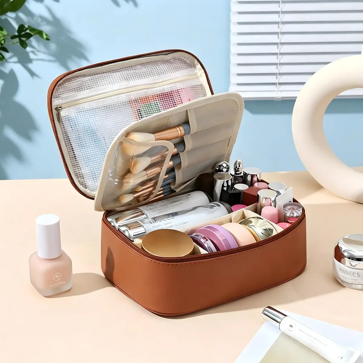 sac à cosmétiques de luxe de grande capacité pour femmes, organisateur de maquillage de voyage portable, sac de rangement de toilette étanche pour voyage et vacances