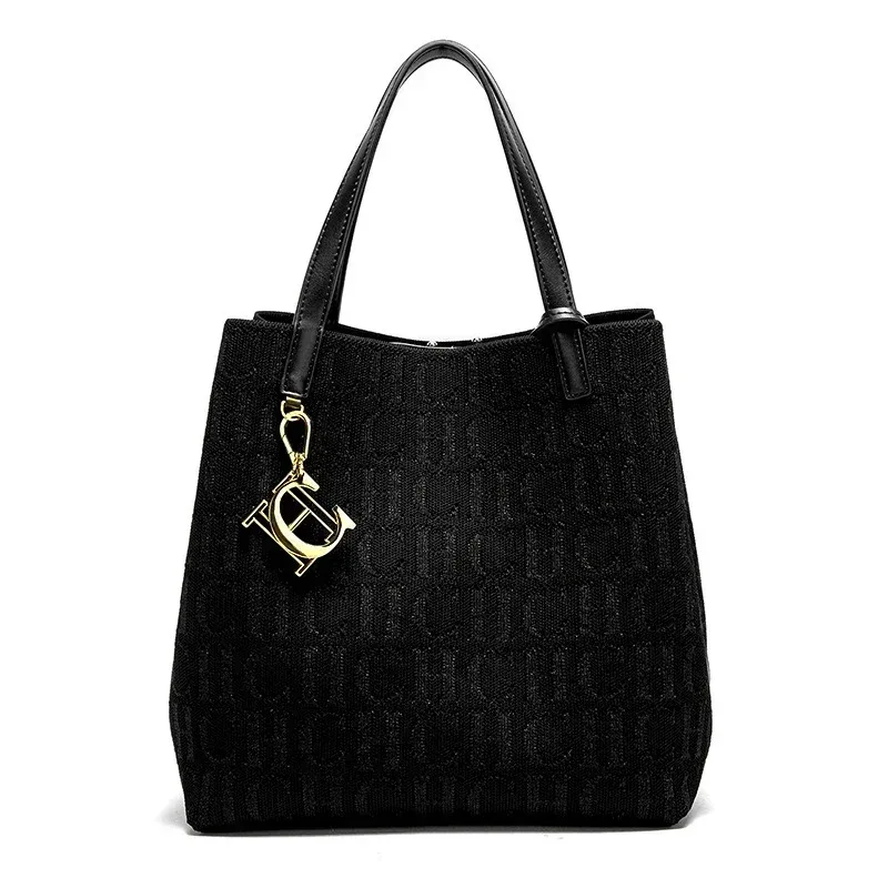 sac à main pour femme ch, grande capacité, simple, pour les trajets quotidiens, polyvalent, couleur unie, design imprimé avec des lettres, sac à bandoulière