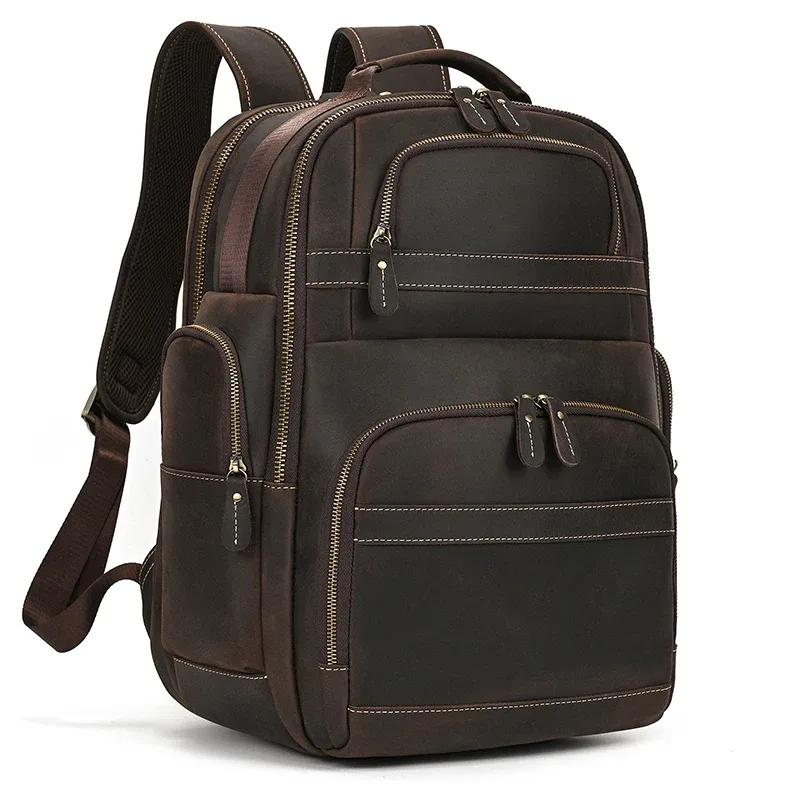 sac de voyage en cuir double couche pour homme, sac pour ordinateur d'affaires, sacs à dos pour ordinateur portable, chargement usb, grande capacité