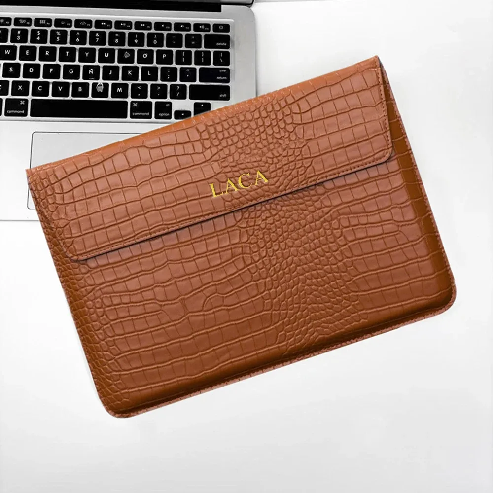 sacoche pour ordinateur portable en cuir pu motif crocodile personnalisable, pour hommes, 13,3/15,4 pouces, avec support intégré, unisexe