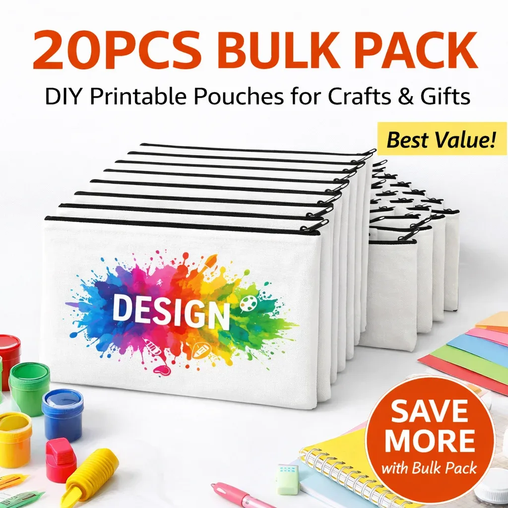 10/20/30pcs sacs à fermeture éclair pour sublimation, pochettes cosmétiques vierges en toile blanche, sacs de rangement artisanaux imprimables par transfert thermique diy