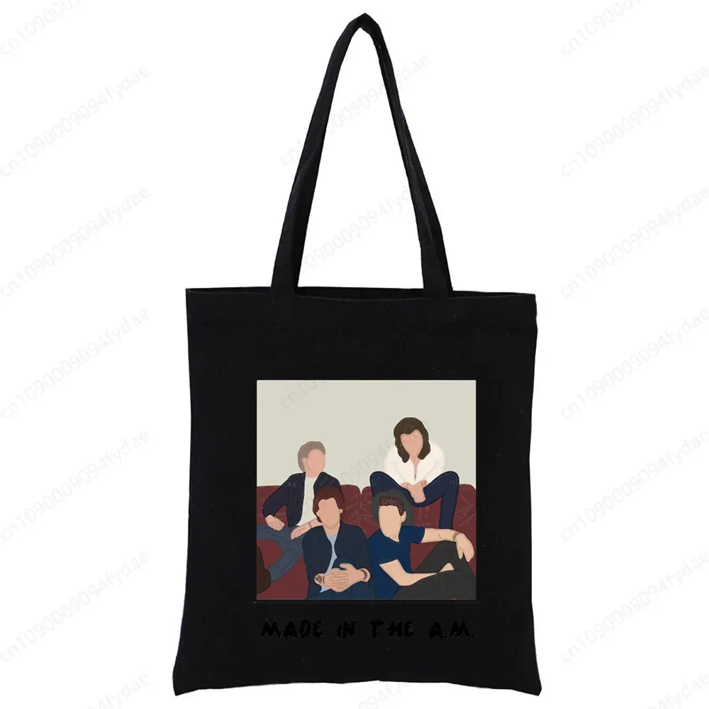 sac à bandoulière en toile pour femmes, sac à main personnalisé one direction, fourre-tout décontracté, réutilisable, grande capacité, sac de shopping noir