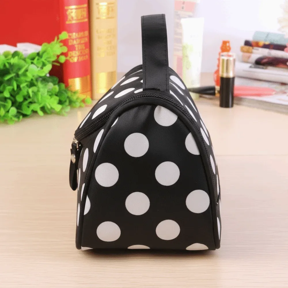 sac de maquillage portable à pois, style coréen, trousse de toilette de voyage grande capacité, sac de rangement cosmétique à rabat