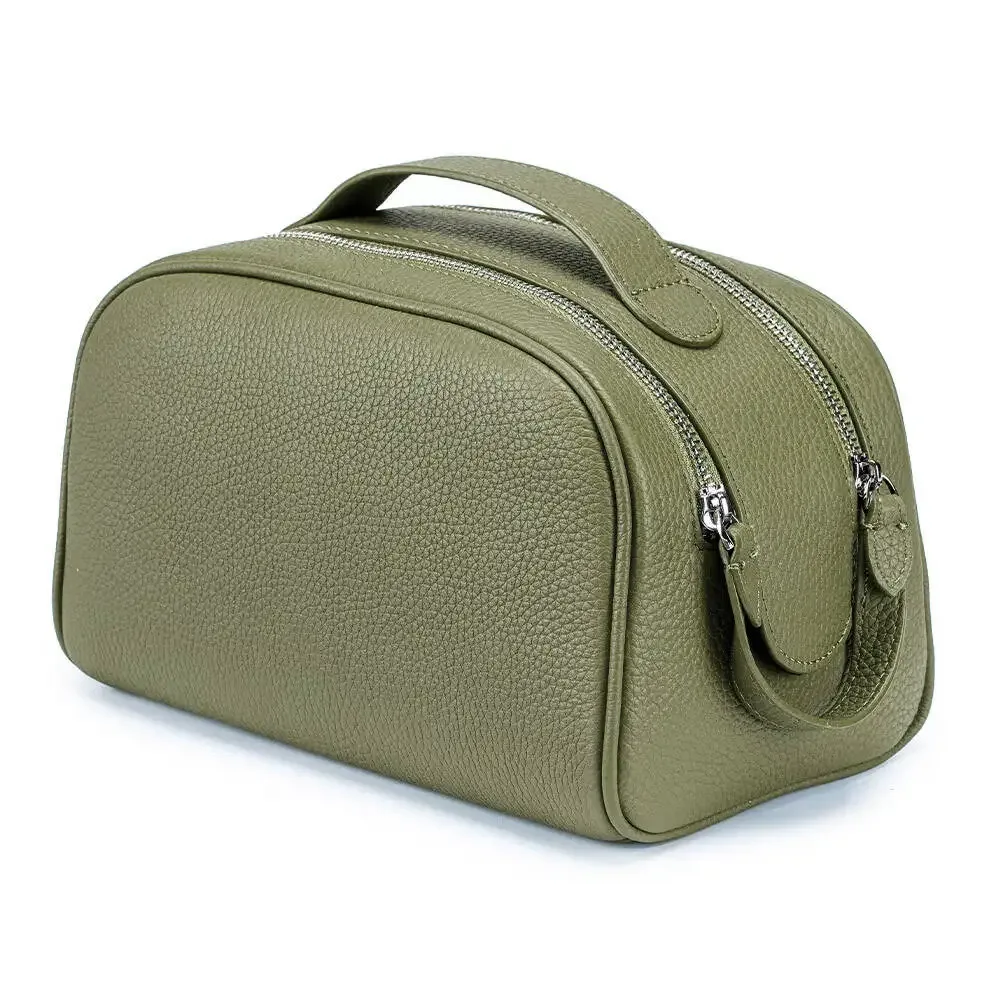 trousse de toilette en cuir grainé pour femme, grande capacité, avec poignée, idéale pour les voyages et l'usage quotidien