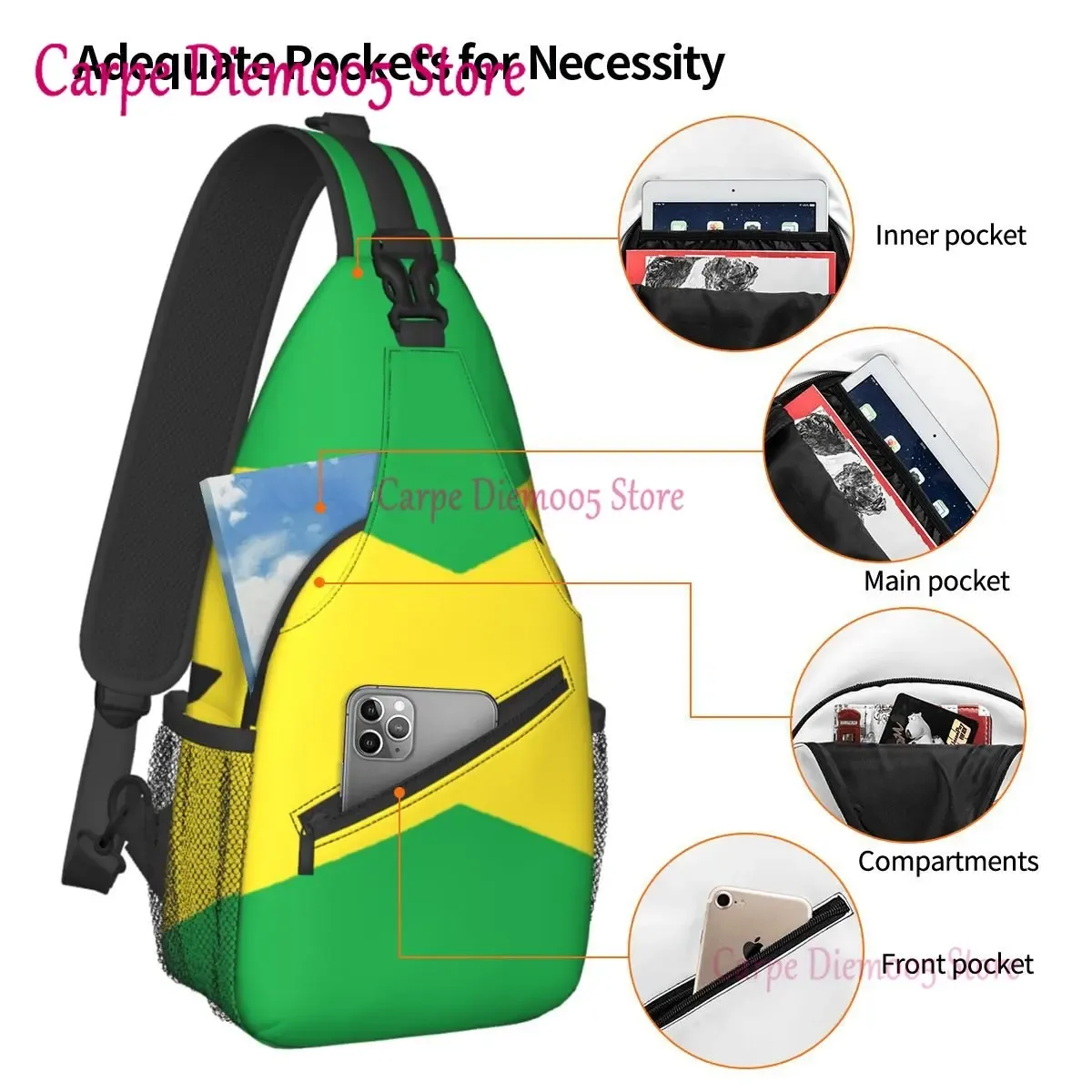 sac à dos à bandoulière drapeau de la jamaïque pour hommes et femmes, sac de sport durable pour le cyclisme, les voyages, la randonnée, le jour