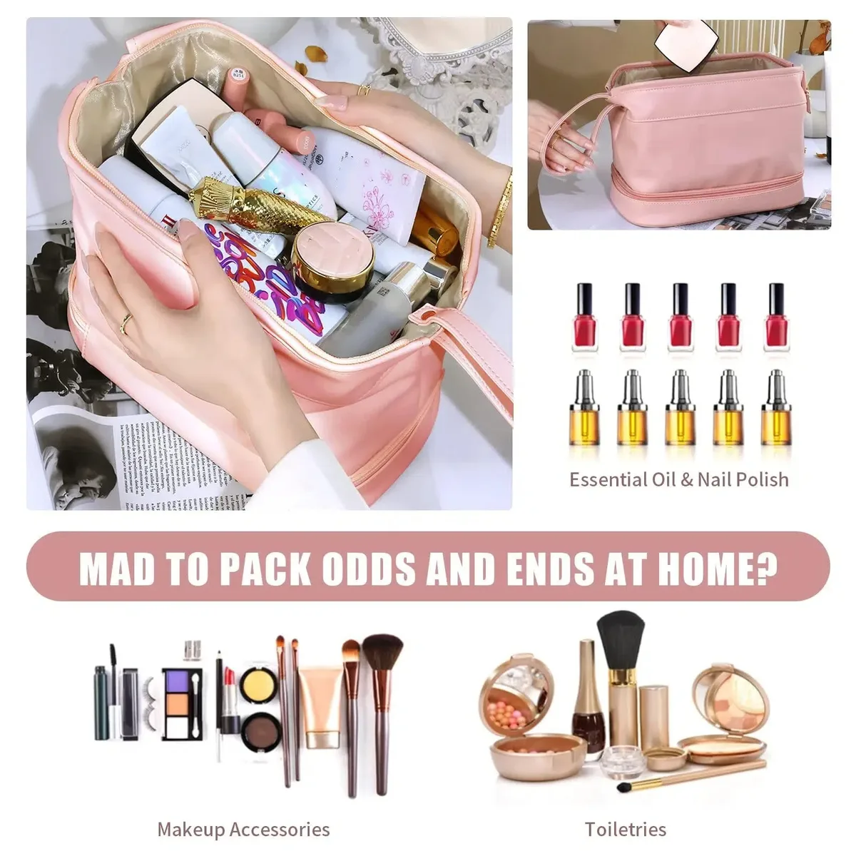 nouvelle trousse de maquillage imperméable en pu de grande capacité, sac de rangement portable pour cosmétiques pour femmes, trousse de toilette, sac à cosmétiques