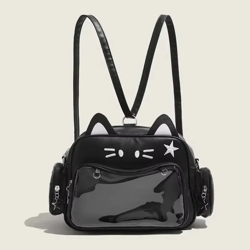 sacs à dos tendance pour femmes y2k, style coréen et japonais, sacs ita chat kawaii en pu, sacs à bandoulière esthétiques avec poche transparente pour filles