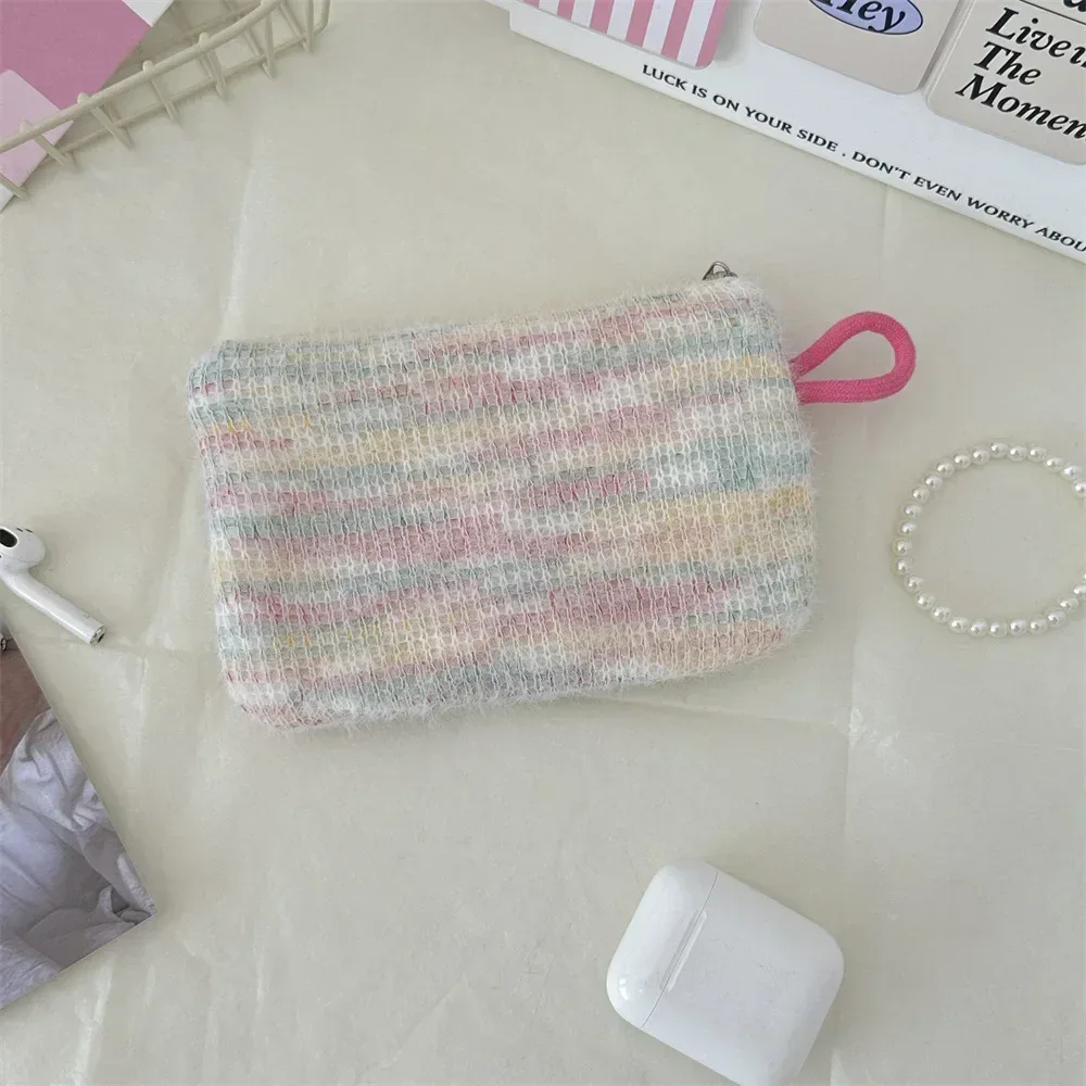 petit sac de rangement portable en peluche douce pour femme, trousse de maquillage, sacs à main, pochette à fermeture éclair, sac à main moelleux, sacs à cosmétiques en fourrure pour femme