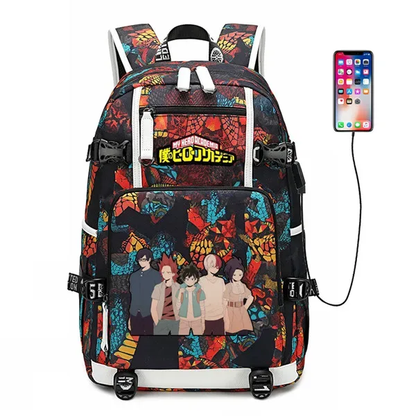 sac à dos de voyage grande capacité mha, sacs d'école imperméables pour garçons, sac à dos pour ordinateur portable avec chargement usb, sac à dos oxford pour cosplay