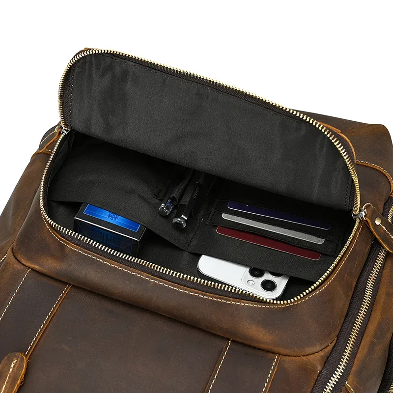 luufan vintage en cuir véritable homme voyage sac à dos fit 15 "ordinateur portable sac à dos en cuir véritable sac d'école grand voyage sac à dos pour homme