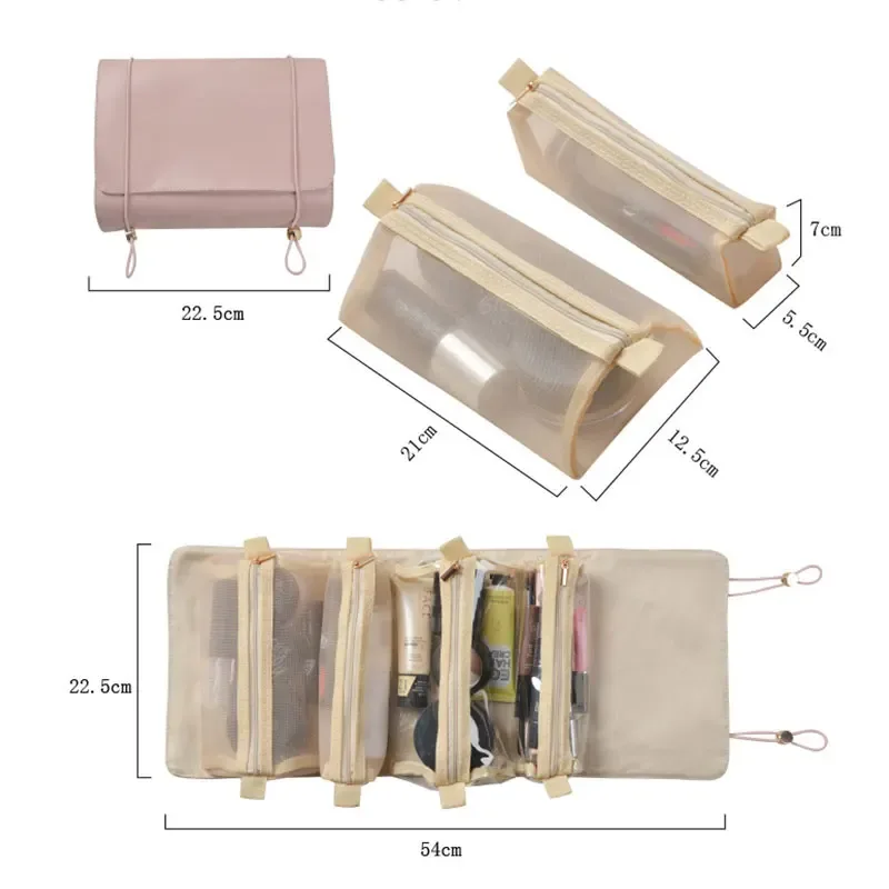sac à cosmétiques en cuir pu avec lettres personnalisées, sac de rangement pour pinceaux de maquillage de voyage, sac de lavage quatre en un détachable, pratique à la mode