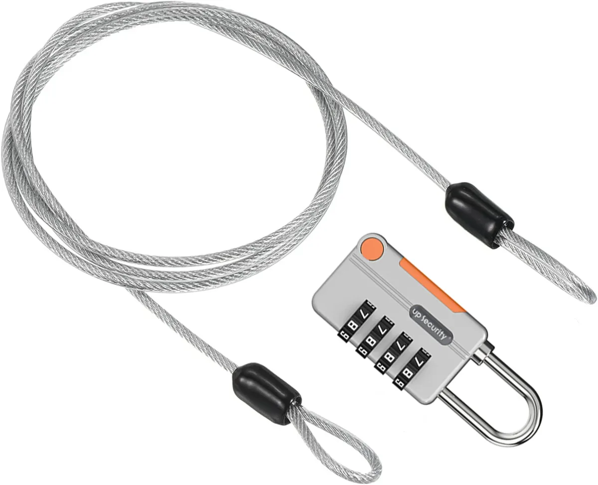 câble de sécurité en acier avec cadenas à combinaison à 4 chiffres, 1 ensemble de cadenas de voyage, câble de sécurité gainé de 1 m à double boucle pour bagages