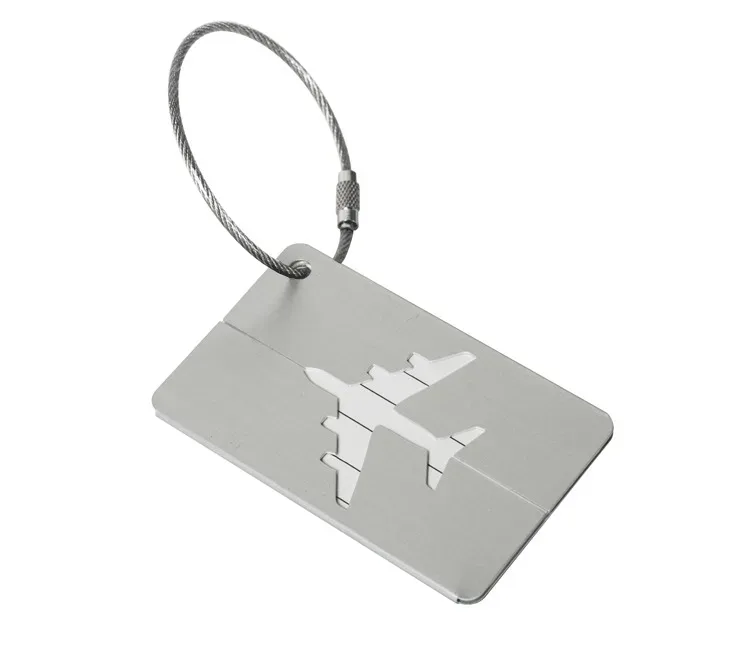 étiquette de bagage d'avion en alliage d'aluminium avec nom, étiquette de bagage de voyage, carte d'identité, anti-perte, couleur unie, accessoires de voyage