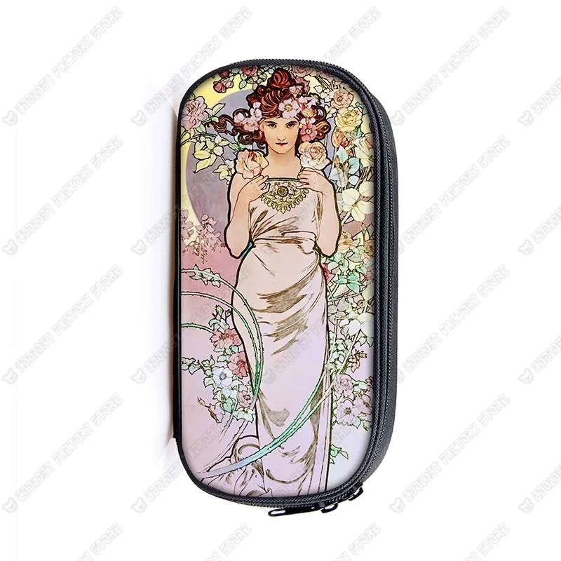 trousse de maquillage imprimée par alphonse mucha, trousse de maquillage pour femme, trousse de maquillage pour adolescent, étuis à crayons, étuis à cosmétiques
