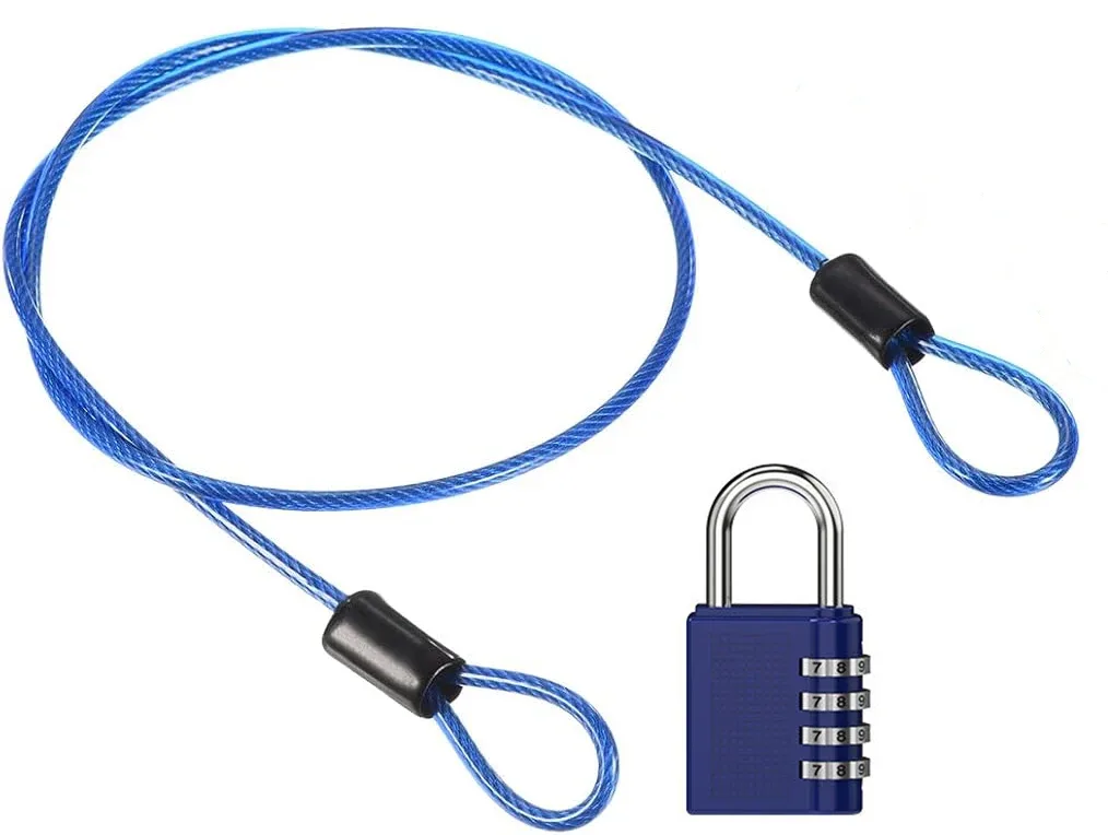 câble de sécurité en acier avec cadenas à combinaison à 4 chiffres, 1 ensemble de cadenas de voyage, câble de sécurité gainé de 1 m à double boucle pour valise
