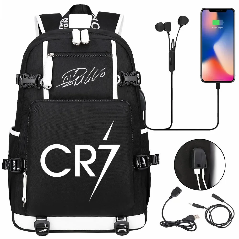 football star cr7 usb grande capacité étudiant mochila femmes hommes ordinateur portable voyage sac à dos garçons filles enfants retour à l'école livre sacs
