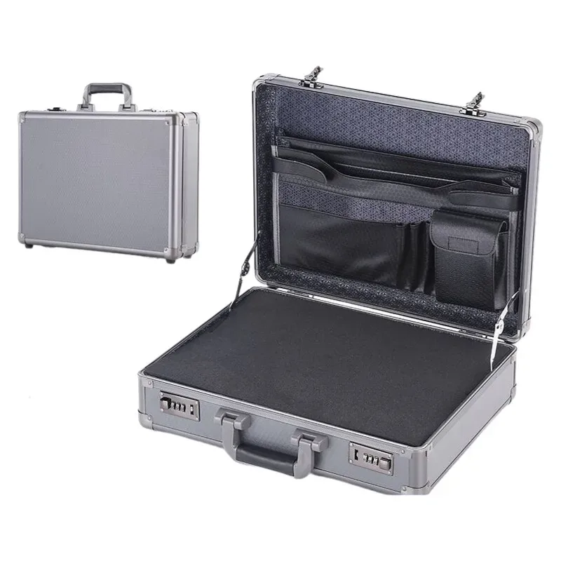 étui pour ordinateur portable verrouillable à cadre en aluminium-porte-documents de sécurité portable coffre-fort avec verrouillage par mot de passe pour fichiers informatiques