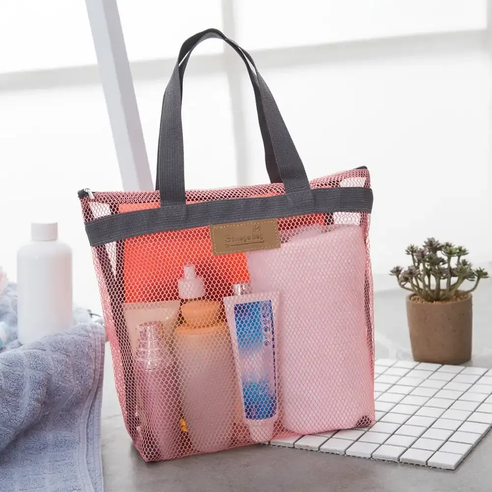 grande sacoche de toilette en maille, organiseur de douche portable avec poignées robustes, fermeture éclair, sac de rangement de voyage pour la plage et la natation