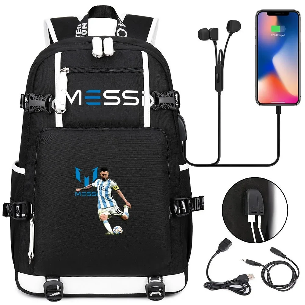 sac à dos de sport de football messi en tissu oxford avec fermeture à loquet, grande capacité, pour ordinateur portable, loisirs, voyage, école et étudiants