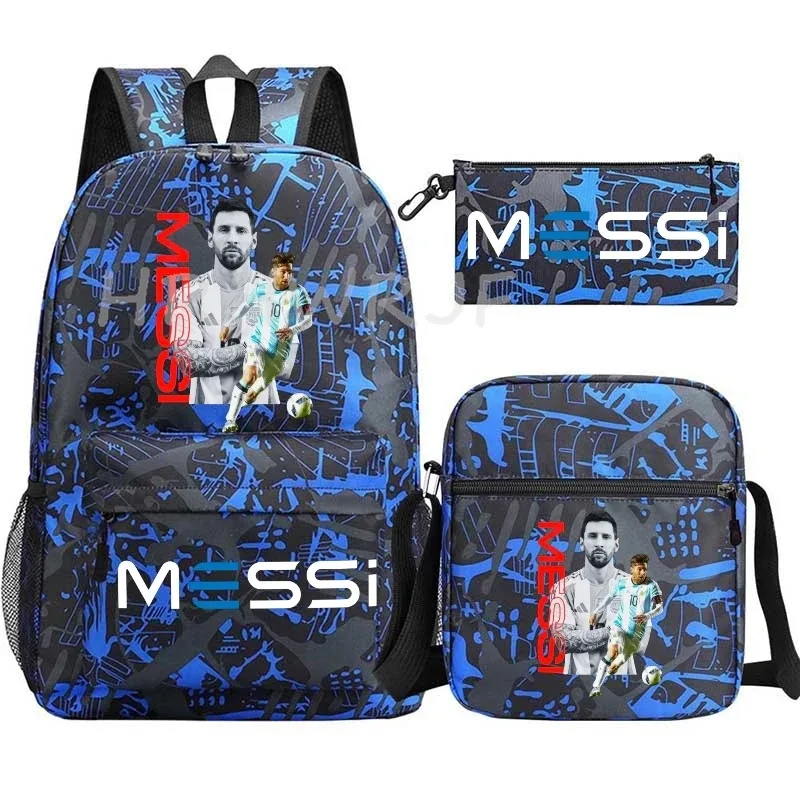 sac à dos de football messi imprimé, grande capacité, sacs d'école avec étui à stylos décontracté, sac à bandoulière, sac de sport no 10, sacs de voyage pour femmes et hommes