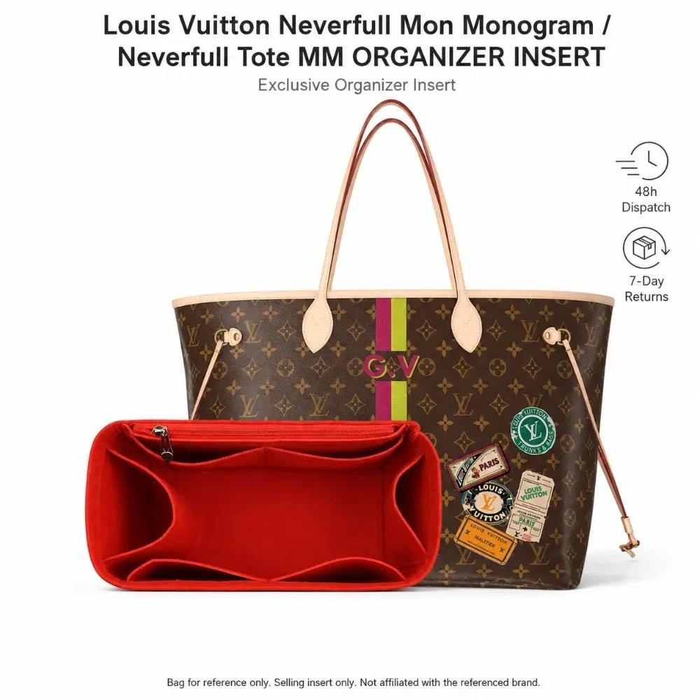 Organisateur de sac en feutre de luxe pour sacs Louis Vuitton Neverfull Tote PM MM GM, doublure de sac à main avec rangement multi-poches et maintien de la forme