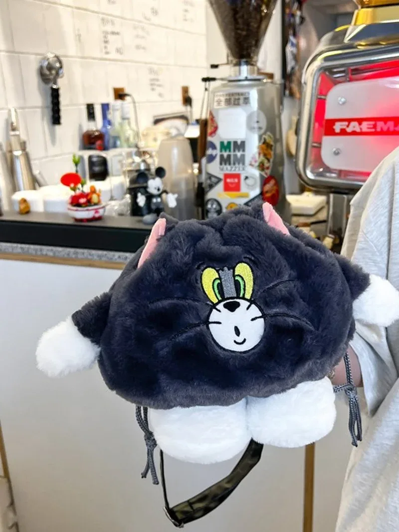 sac à main en peluche à cordon de serrage, mignon, sac d'automne, poupée de dessin animé, sac à bandoulière simple, petit sac de rangement pour filles
