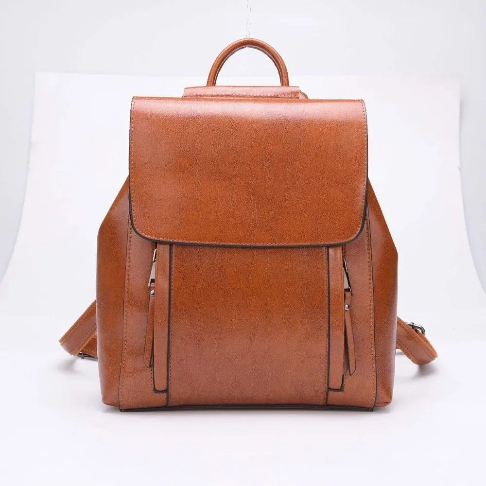 sac à dos rétro en cuir pour femmes, grande capacité, boucle magnétique, sac à dos imperméable multi-poches, sac de voyage antivol