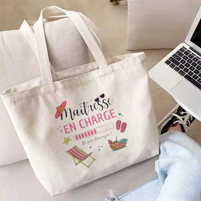Maîtresse EN CHARGE Sac fourre-tout pour femme, sac à main de vacances tropicales, sac à bandoulière pour voyage, shopping, cadeau de remise de diplôme unique pour enseignant