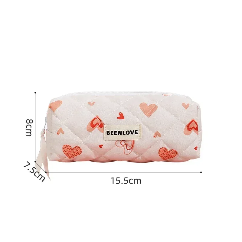 trousse de maquillage en coton matelassé avec impression, grand sac de voyage mignon pour poudres cosmétiques