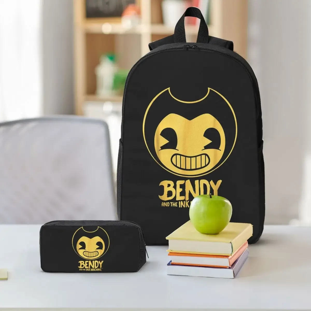 sac à dos bendy-ink-machine, sac à livres pour étudiants, sac d'école, sacs à bandoulière pour ordinateur, 3 sacs à déjeuner isothermes, trousse à crayons