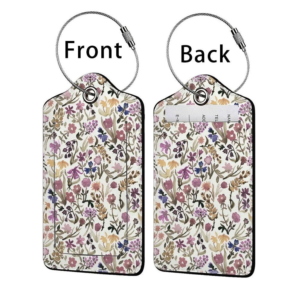 étiquette de bagage d'affaires en cuir imprimé de belles fleurs, étiquette d'adresse de valise, étui d'embarquement de bagages, clip d'adresse d'identification de nom