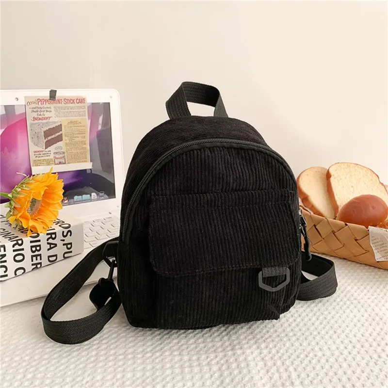 mini sac à dos en velours côtelé simple pour femme, style campus, capacité de document pure, double initié, solide, mode