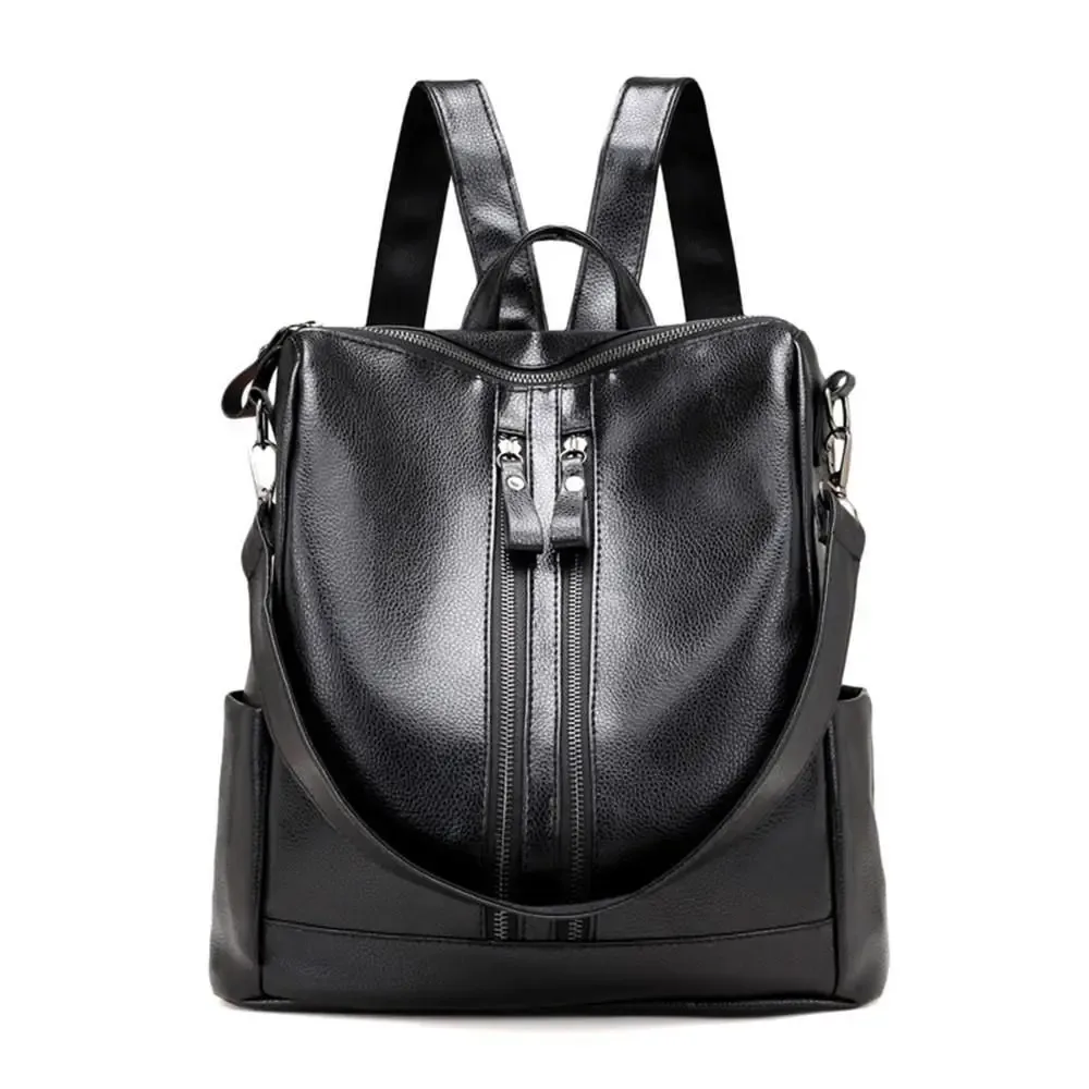 sac à dos d'école en cuir souple pour femme, sac d'université multifonctionnel décontracté, sacs initiés de grande capacité, fourre-tout de voyage, noir