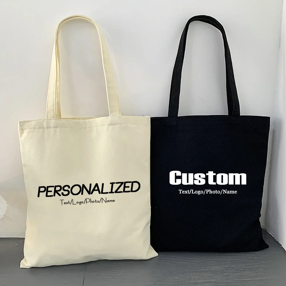 Sac fourre-tout personnalisé avec nom et Logo imprimé, sac à main de grande capacité pour dames, pochette de Shopping pour mariage, sacs de livre cadeaux