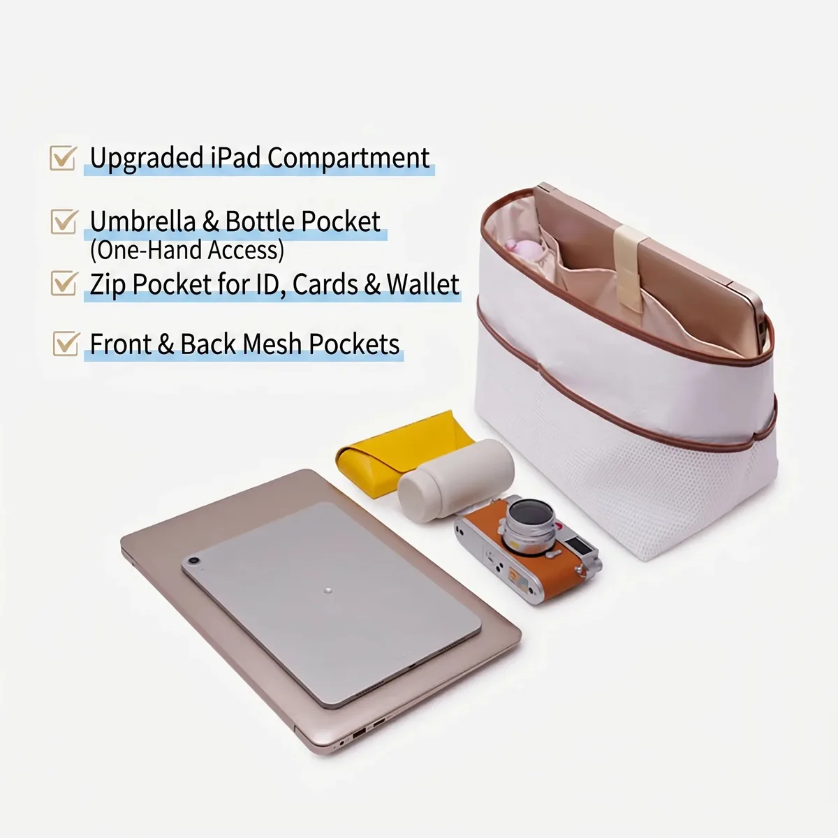 organisateur de sac pour sac fourre-tout longchamp, pour ranger un ordinateur portable de 11 à 14 pouces, une bouteille d'eau, facile à retrouver, support de sac durable, accessoires pour sac