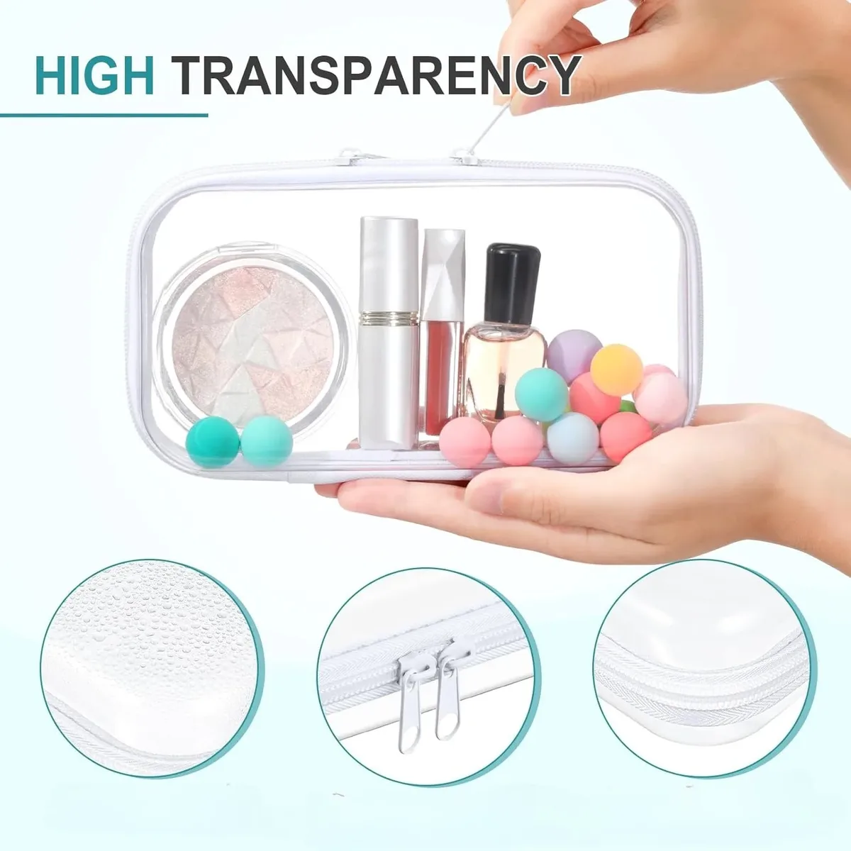 sac à cosmétiques rigide transparent en pet, pochette de rangement pour maquillage avec fermeture éclair étanche pour voyage, rangement de produits de toilette et de papeterie, 1 à 3 pièces