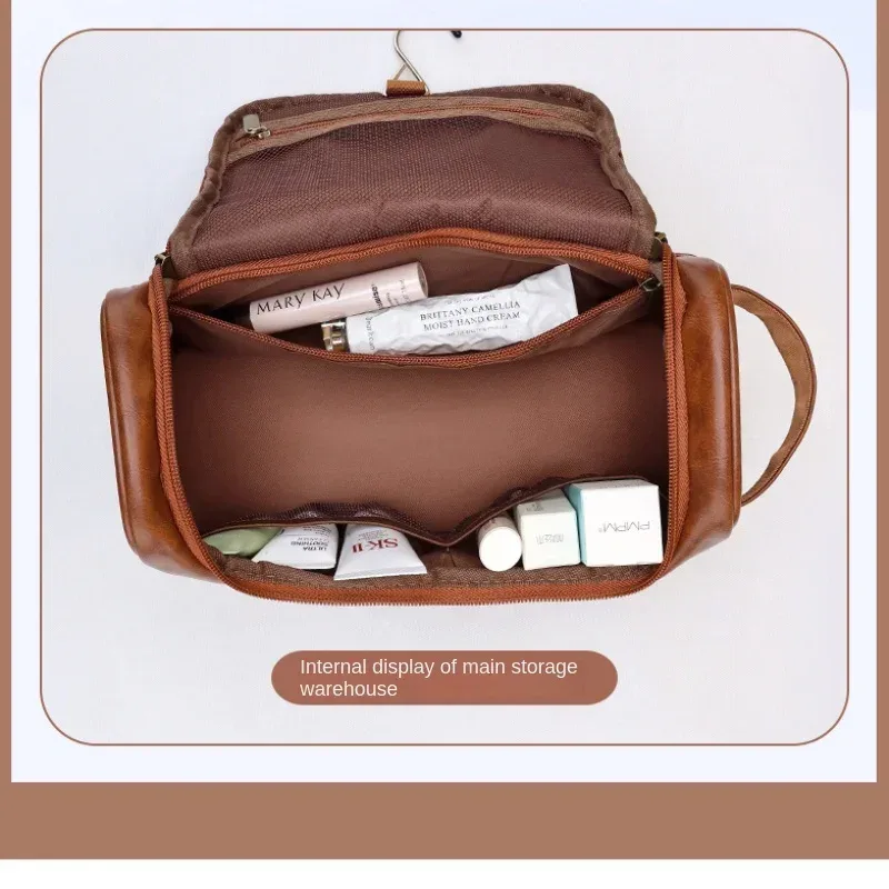 sac de maquillage suspendu de grande capacité, sac de lavage en cuir pu, sac à cosmétiques double couche pour hommes, organisateur essentiel de voyage, nouvelle collection 2024