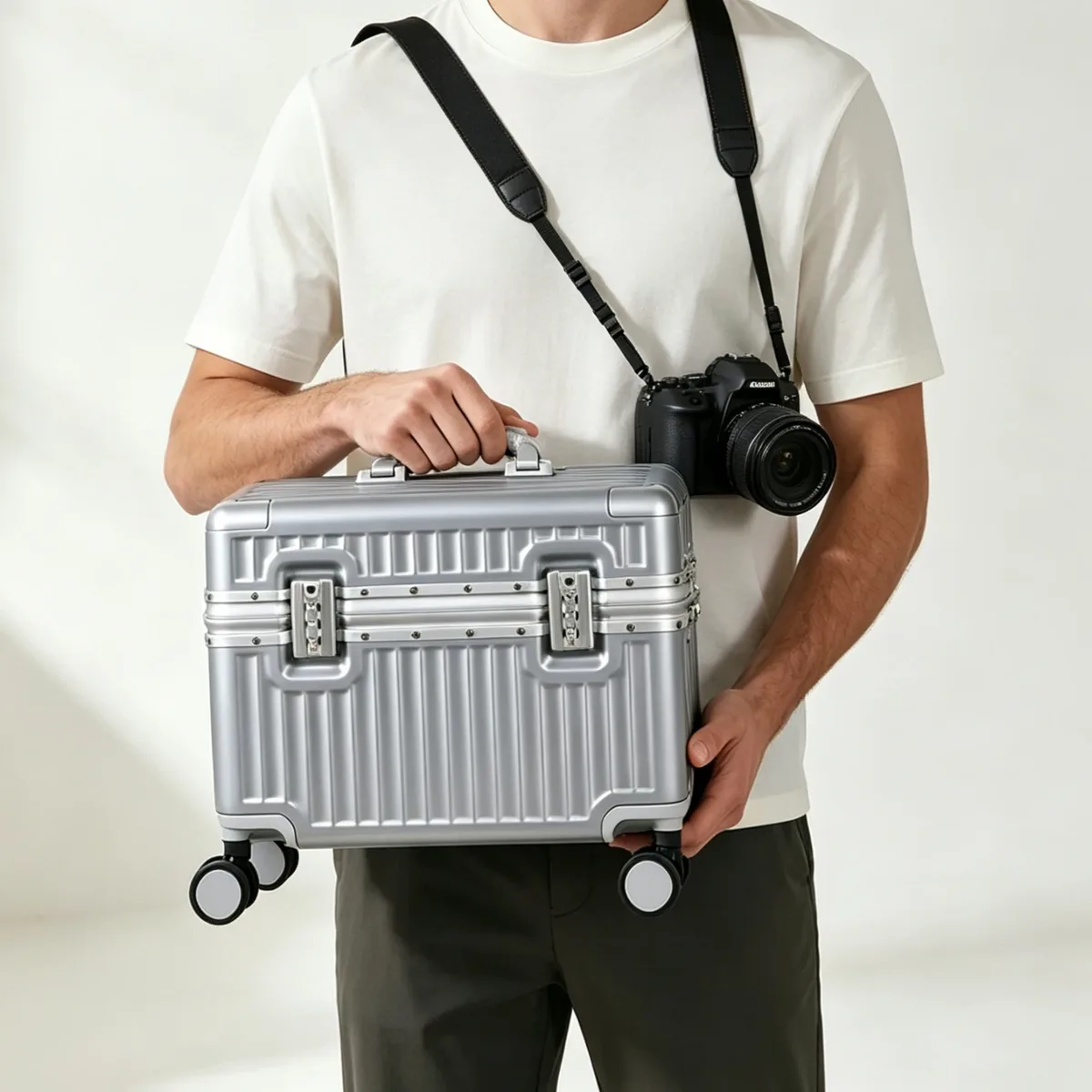 valise à ouverture par le haut 18/20 pouces, bagage à main pour voyage, valise de photographe à roulettes, coque rigide avec cadre en alliage d'aluminium, serrure tsa