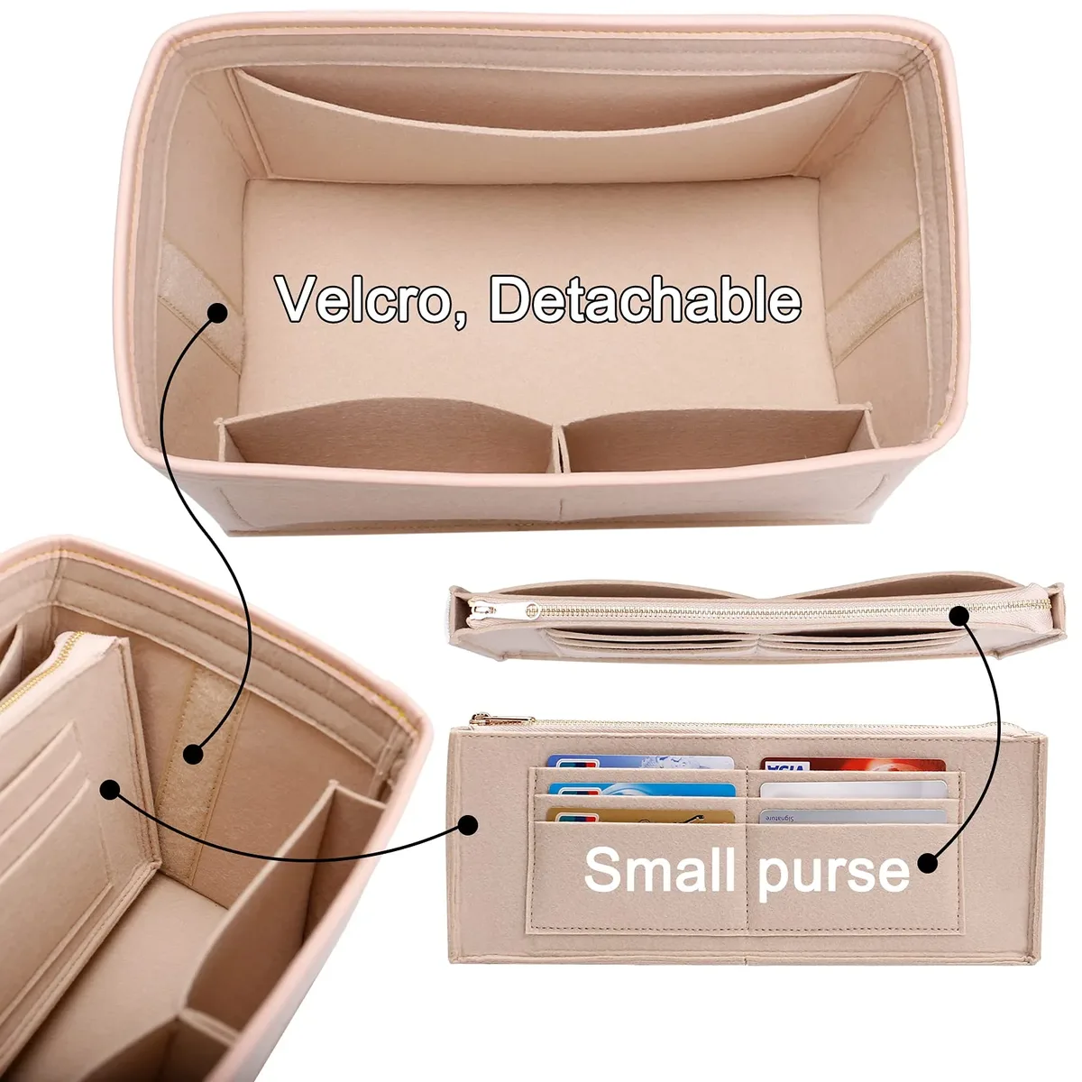 insert organisateur de sac à main pour lv speedy25 30 35, organisateur de sac fourre-tout, séparateur de sac, insert organisateur en feutre, avec fermeture éclair pocke tbag dans le sac