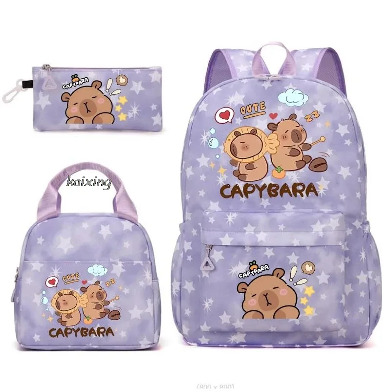 ensemble de sacs à dos imprimés capybara kawaii avec sac à déjeuner et trousse à crayons, sac à dos pour étudiante, grande capacité, léger, pour ordinateur portable, sacs de voyage