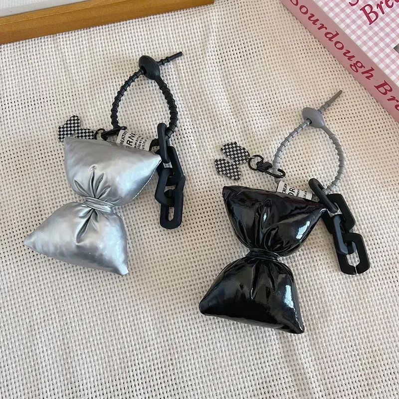 Porte-clés en cuir et coton avec nœud doux pour fille, pendentif Simple et mignon pour sac à dos, décoration de sacs