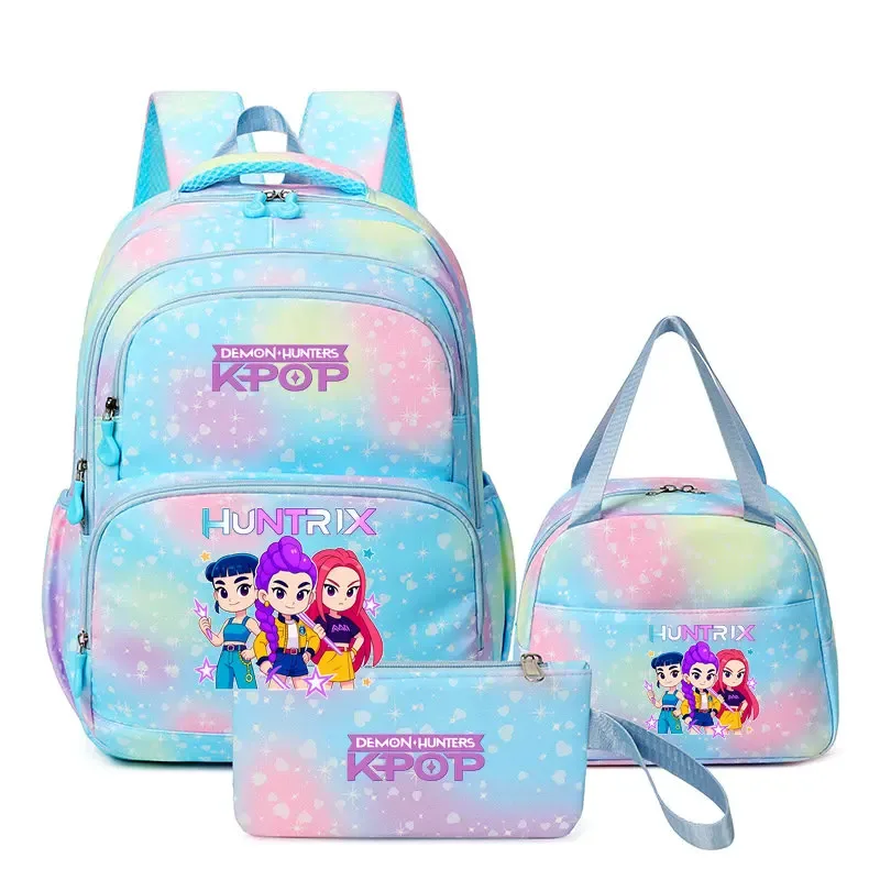 lot de 3 sacs à dos kpop demon hunters, cartable de dessin animé pour adolescents, sac d'étudiant, sacoche pour ordinateur portable et livres, sac de voyage, mochilas
