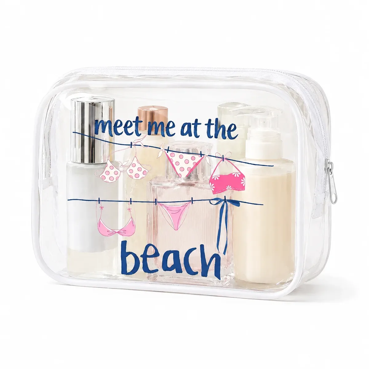 sac cosmétique transparent en pvc, organisateur de toilette, pochette de voyage à motif de plage, sac de rangement transparent, sac à médicaments, étui de beauté