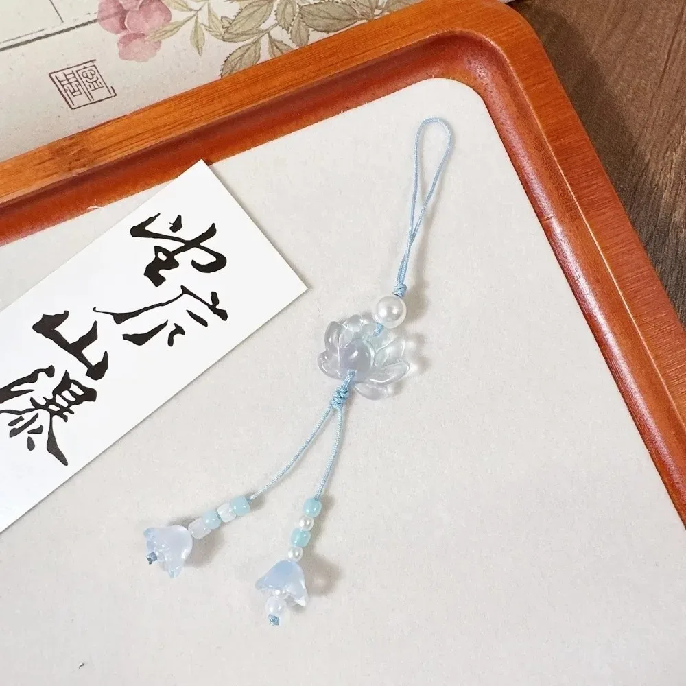 accessoire de bijouterie, pendentif lotus perlé de style chinois, fait main, vintage, chaîne pour appareil photo, décoration à suspendre pour sac à dos
