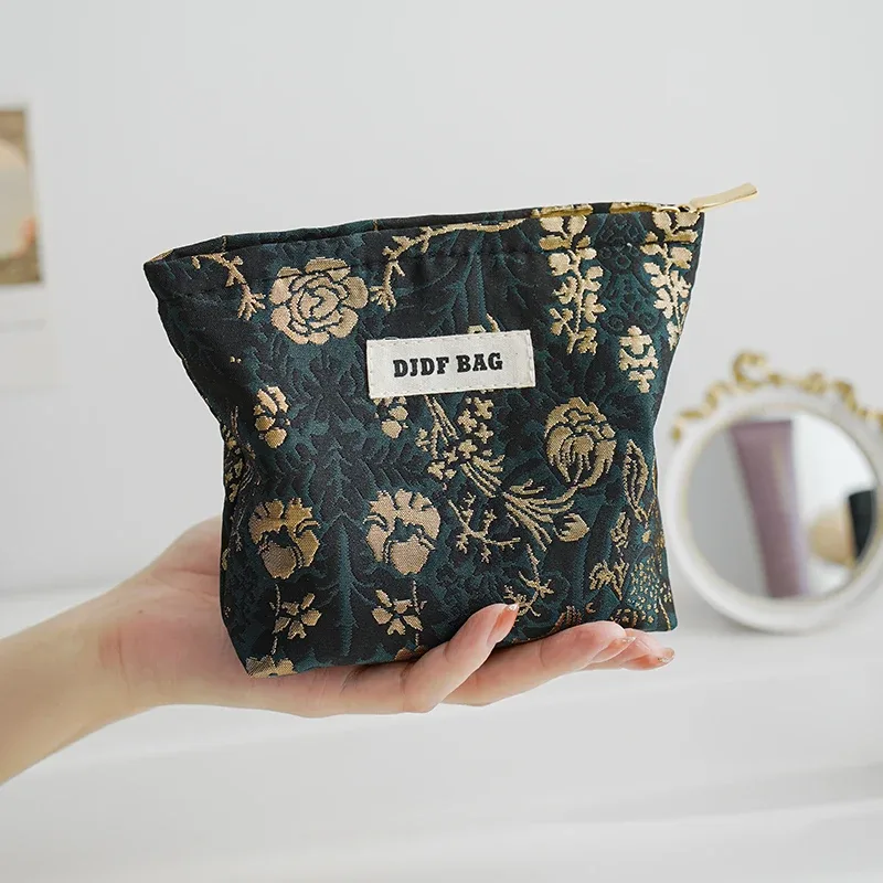 trousse de maquillage pour femmes, bouquet bleu, serviette hygiénique de grande capacité, retouche, fournitures de maquillage, sac de rangement en toile, trousse de toilette
