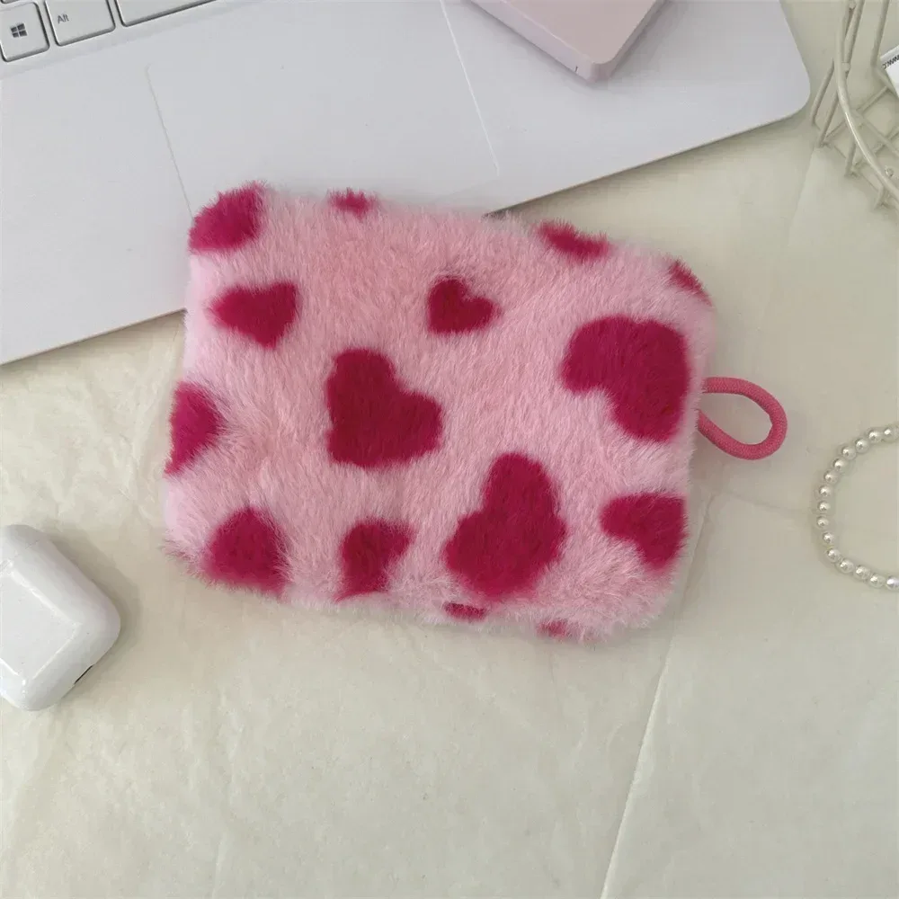 mini trousse de maquillage en peluche mignonne, portable, voyage, cosmétique, rouge à lèvres, écouteurs, carte, sac à main de rangement, pochette portefeuille pour femmes